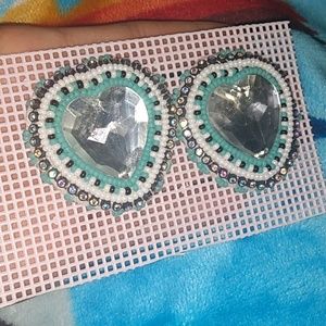 Teal blue beaded earrings